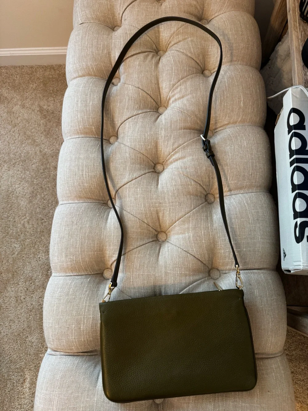 Michael Kors Dark Olive Green Crossbody with Black Strap and Gold Hardware